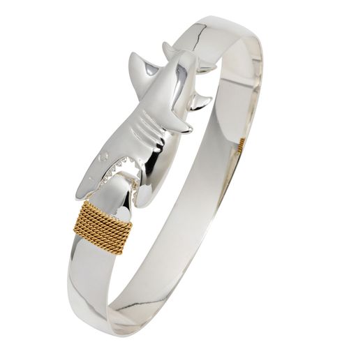 Ss 10mm Shark Bite Hook Bracelet W/14ky Wraps 9.0 Inch - C10SBH90