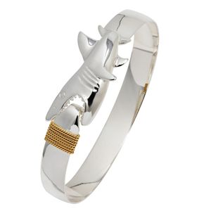 Ss 10mm Shark Bite Hook Bracelet W/14ky Wraps 9.0 Inch - C10SBH90