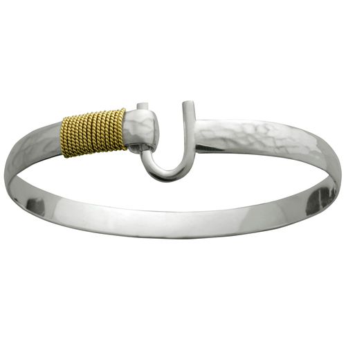 Caribbean Hammered Hook Bracelet - Sterling Silver 14K Gold Wrap 6mm 6.0 Inch