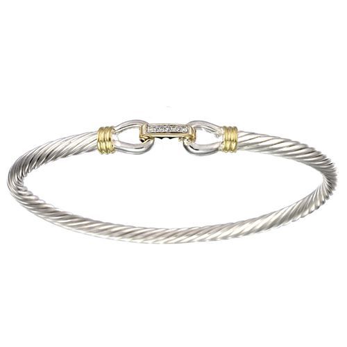 SS/14k Gold 3.5mm Link Cable Two Tone Hook Bracelet W/0.04 Ct Tw Dia 8.0  - CBLTT35LKD80