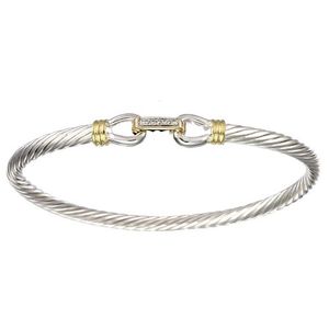 SS/14k Gold 3.5mm Link Cable Two Tone Hook Bracelet W/0.04 Ct Tw Dia 8.0  - CBLTT35LKD80