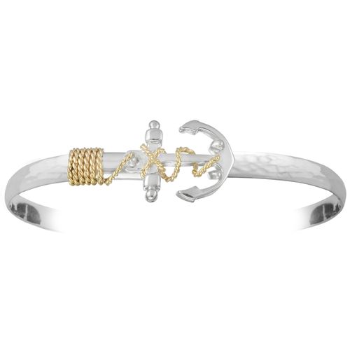 SS/14k Gold 4mm Hammered Anchor Two Tone Hook Bracelets 8.0  - TT4HAMANC80