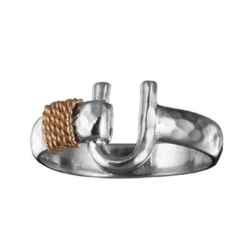 SS/14k Gold 4mm Hammered Caribbean Hook Rings 10  - RC4HKHAM10