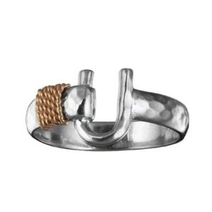 SS/14k Gold 4mm Hammered Caribbean Hook Rings 11  - RC4HKHAM11