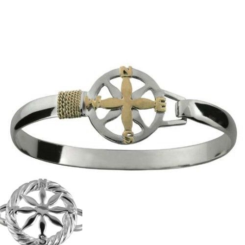 SS/14k Gold 6mm All Silver Compass Hook Bracelet 6.5  - C6COMP65