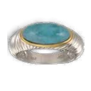 SS/14k Gold Larimar Oval Cable Rings 8  - LRCBLC280