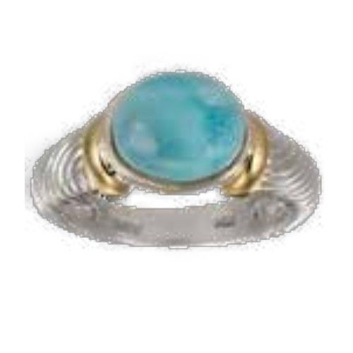 SS/14k Gold Larimar Round Cable Rings 7  - LRCBLC170