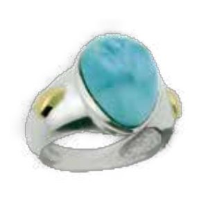 SS/14k Gold Ocean Drop Larimar Rings 9.0  - LRCOD90