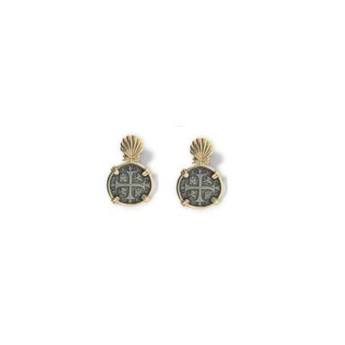 SS/14k Gold Replica Coin Shell Earrings  - TCESPCSH2A