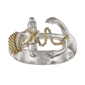 SS/14k Gold Two Tone Anchor Rings 10  - TTRANC10