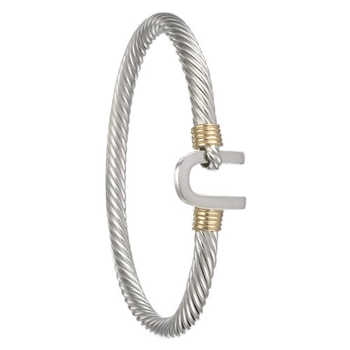 Sterling Silver 14ky Gold Wraps 5mm Flat Hook Cable Bracelet 7.0 Inch - CBLC5FHK70