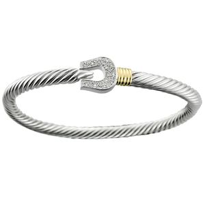 Sterling Silver 14ky Gold Wrap 5mm Friendship Cable Bracelet W/0.10 Ct Tw Dia 6.5 Inch - CBLC5FRSHD65
