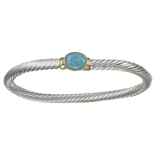 Ss/14ky 5mm Larimar Round Cable Bracelet 6.5 Inch - LBCBLC5165