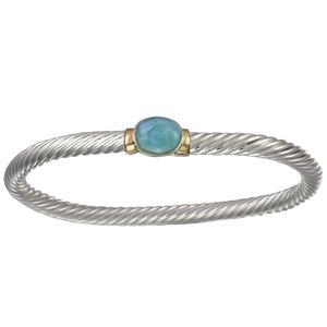Ss/14ky 5mm Larimar Round Cable Bracelet 8.0 Inch - LBCBLC5180