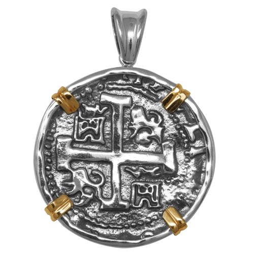 Ss/14ky Atocha Replica Coin Two Tone Pendant 34mm - TCTTPATOCT10