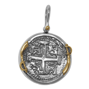 Ss/14ky Atocha Replica Coin Two Tone Pendant W/14ky Swords & Pin 24mm - TCTTSWPATOCT4