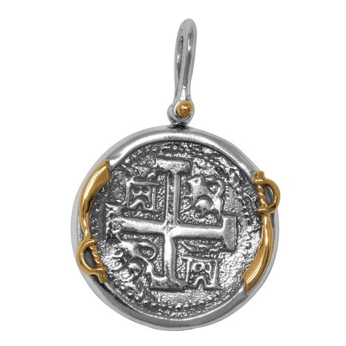 Ss/14ky Atocha Replica Coin Two Tone Pendant W/14ky Swords & Pin 24mm - TCTTSWPATOCT4