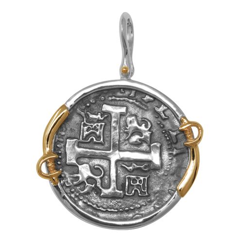 Ss/14ky Atocha Replica Coin Two Tone Pendant W/14ky Swords & Pin 34mm - TCTTSWPATOCT10