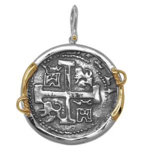 Ss/14ky Atocha Replica Coin Two Tone Pendant W/14ky Swords & Pin 40mm - TCTTSWPATOCT12