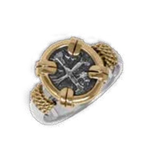 SS/ 14ky Spain Square Coin Two Tone Rings 8  - TCRTTSQ80