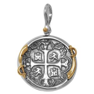 Ss/14ky Treasure Coin Spanish Replica Two Tone Pendant W/14ky Swords & Pin 24mm - TCPTTSW4A