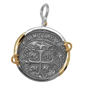 Ss/14ky Treasure Coin Spanish Replica Two Tone Pendant W/14ky Swords & Pin 34mm - TCPTTSW10A