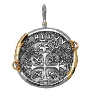 Ss/14ky Treasure Coin Spanish Replica Two Tone Pendant W/14ky Swords & Pin 40mm - TCPTTSW12A