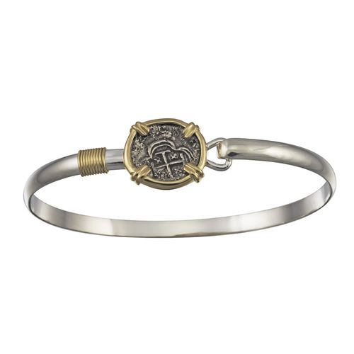 Ss 4mm Atocha Treasure Coin Bracelet W/14ky Frame, Prongs & Wrap 6.0 Inch - TC2CAT1C455
