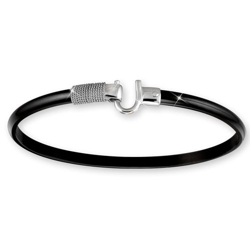 Black Titanium Hook Bracelet - Sterling Silver 4mm 8.5 Inch