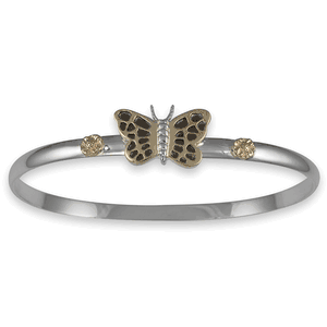Ss 4mm Butterfly Black Bracelet W/14ky Wings And Wrap 6.5 Inch - TT4BFB65