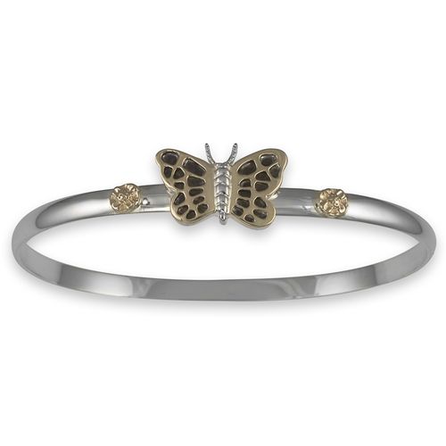 Ss 4mm Butterfly Black Bracelet W/14ky Wings And Wrap 7.0 Inch - TT4BFB70