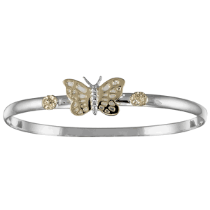 Ss 4mm Butterfly White Bracelet W/14ky Wings And Wrap 7.0 Inch - TT4BFW70