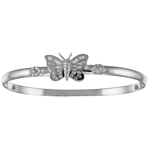 Ss 4mm Butterfly White Bracelet W/ss Wings & Wraps 6.5 Inch - S4BFW65