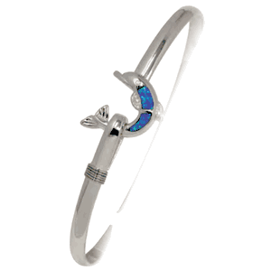 Ss 4mm Dolphin Bracelet W/imi Opal Inlay & Ss Wraps 6.5 Inch - S4OPDOL65