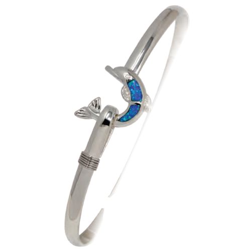 Ss 4mm Dolphin Bracelet W/imi Opal Inlay & Ss Wraps 7.0 Inch - S4OPDOL70