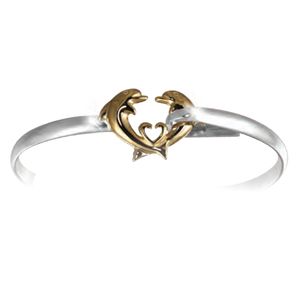 Ss 4mm Dolphin Heart Bracelet W/14ky Dolphins & Heart 6.0 Inch - C42CDOLHRT60