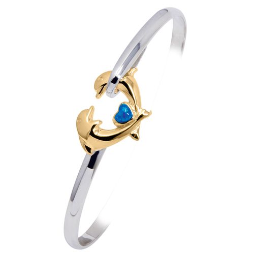 Ss 4mm Dolphin Heart Bracelet W/imi Opal & 14ky Head 7.0 Inch - C42COPDOLHRT70