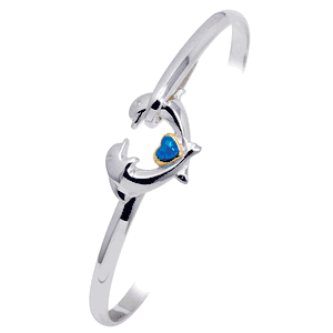 Ss 4mm Dolphin Heart Bracelet W/imi Opal & 14ky Heart 6.0 Inch - C4OPDOLHRT60