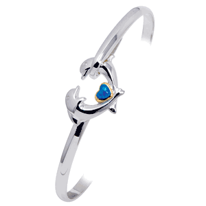 Ss 4mm Dolphin Heart Bracelet W/imi Opal & 14ky Heart 8.0 Inch - C4OPDOLHRT80