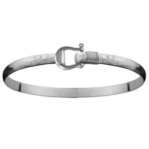 Sterling Silver 4mm Hammered Shackle Bracelet Sterling Silver Wrap 5.0 Inch - S4HAMSHA50