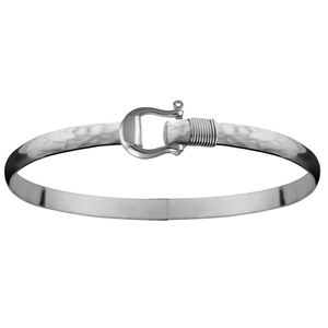 Sterling Silver 4mm Hammered Shackle Bracelet Sterling Silver Wrap 7.0 Inch - S4HAMSHA70