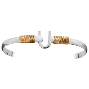 Ss 4mm Hook Hammered Bracelet W/14ky Double Wrap 8.0 Inch - C42CWHAM80