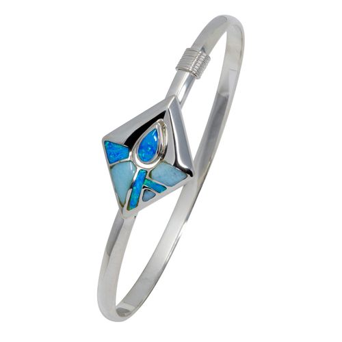 Ss 4mm Inlay Diamonds Shape Bracelet W/imi Opal Center & Ss Wraps 7.0 Inch - S4INDIAOP70