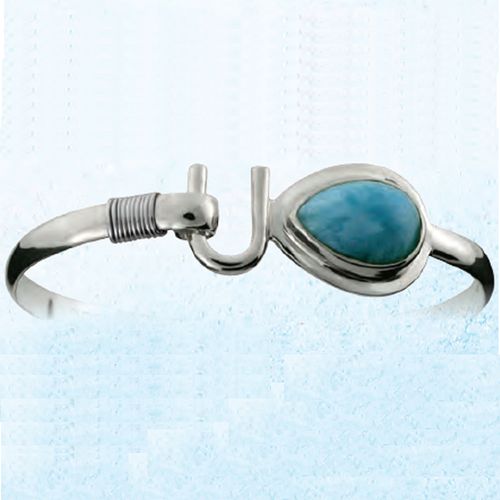 Ss 4mm Larimar Cab Hook Bracelet W/ss Wraps 8.0 Inch - LBS4CBHK80
