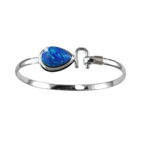 Ss 4mm Opal Cabachon Hook Bracelet W/imi Opal & Ss Wraps 6.0 Inch - S4OPCBHK60