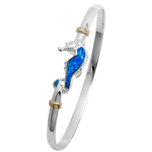 Ss 4mm Opal Inlay Seahorse Bracelet W/14ky Wraps 7.5 Inch - C4OPSH75
