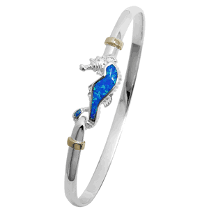 Ss 4mm Opal Inlay Seahorse Bracelet W/14ky Wraps 8.0 Inch - C4OPSH80