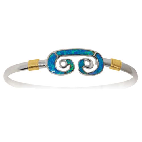 Ss 4mm Petroglyph Bracelet W/created Opal Inlay & 14ky Wraps 7.0 Inch - C4OPPET70
