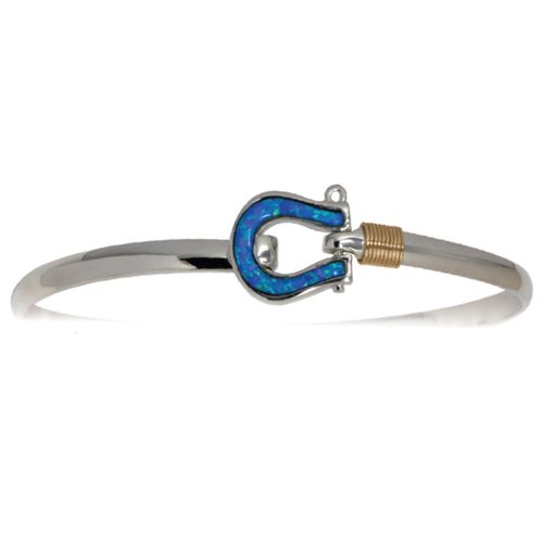 Ss 4mm Shackel Bracelet W/imi Opal Inlay & 14ky Wraps 7.0 Inch - C4OPSHA70