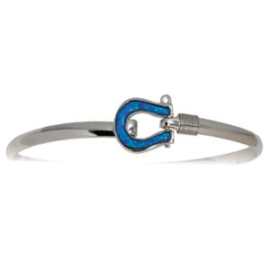 Ss 4mm Shackel Bracelet W/imi Opal Inlay & Ss Wraps 7.0 Inch - S4OPSHA70